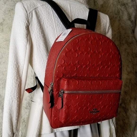 Coach Designer Backpack Signature Embossed Genuine Leather Bag NWT - Picture 5 of 14